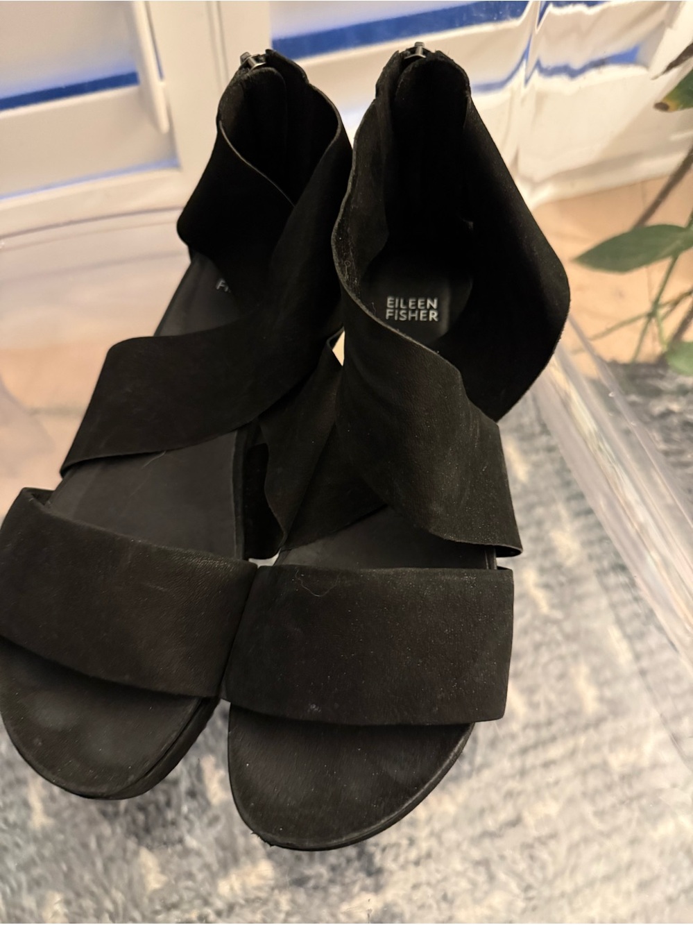 Eileen Fisher black suede platform sandals size 10